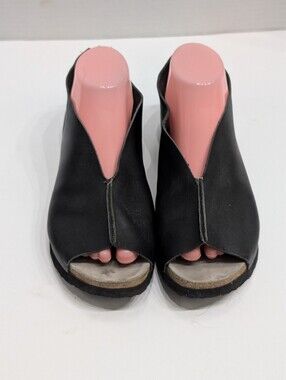 COMFORTFUSSE Women's 39 Black Flat Leather Shoes Handmade Open Toe Zip US 8-8.5